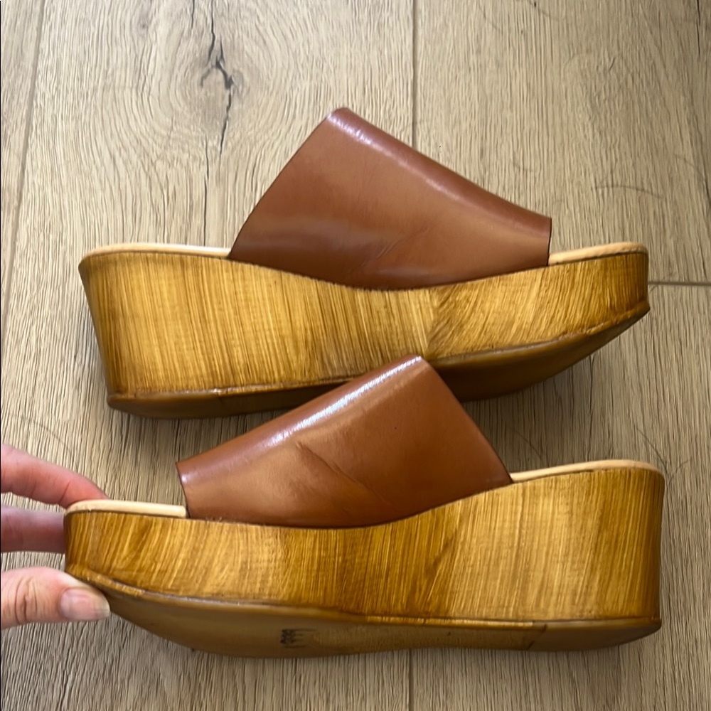 Brown Genuine Leather Slide Sandals, Size 7.5